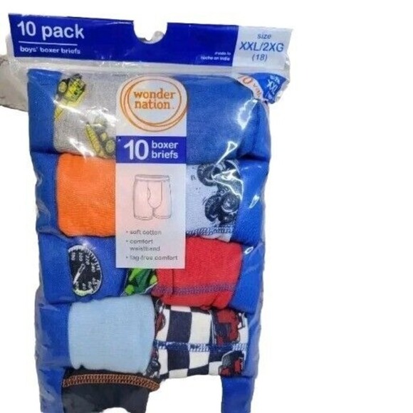 Boys Boxer Briefs Size 18‎ Underwear 10 Pack XXL/ 2XL Wonder Nation Trucks New - Picture 1 of 3